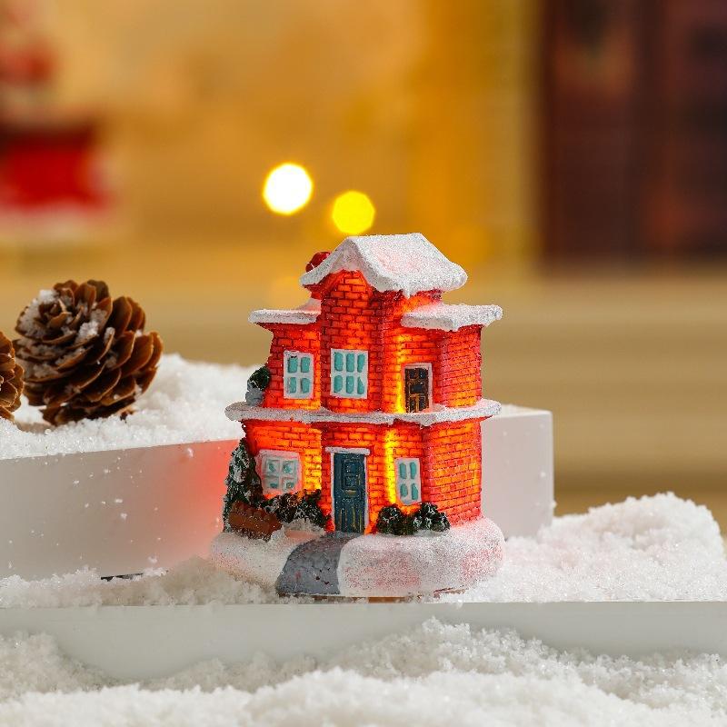 Christmas Decorations Luminous Resin Christmas Small House Micro Landscape Christmas Snow House Gift Ornaments