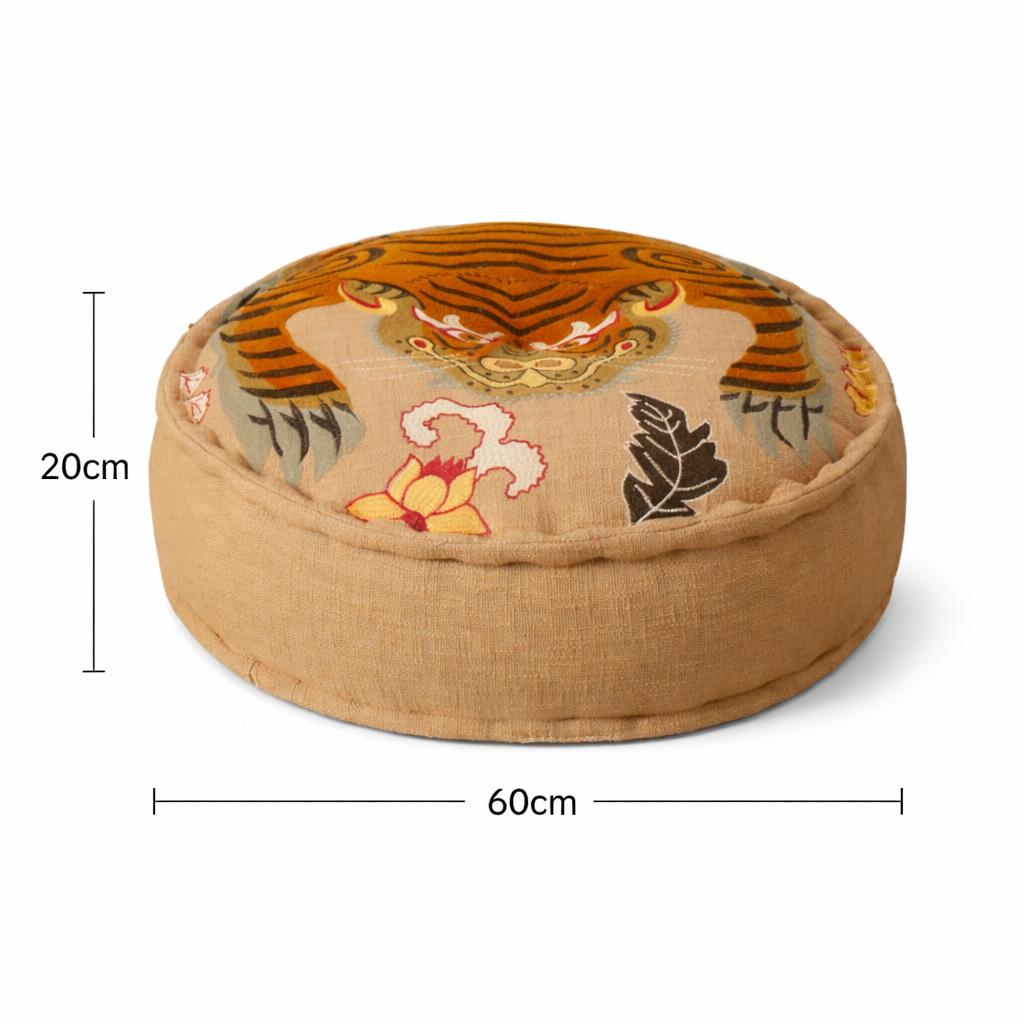 Safari Shield Embroidered Floor Pouf - Multicolor Cotton Pouffe with Polyester Filling, 60 x 20 cm