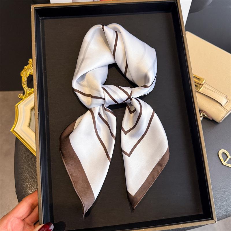 Luxury Stripe Print Designer Simple Scarf Bandana Women Hair Bands Square Scarves Satin Lady Wrap Headband