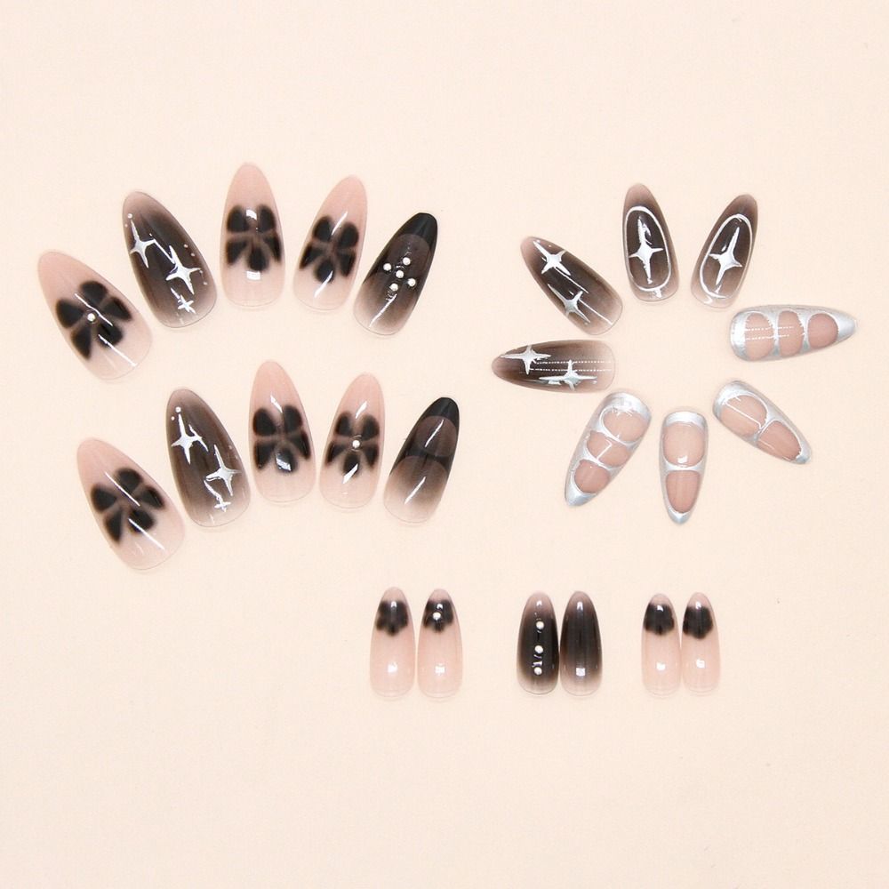 24pcs Flower Starburst False Nails French Nail Tips Manicure Press On Nails  DIY