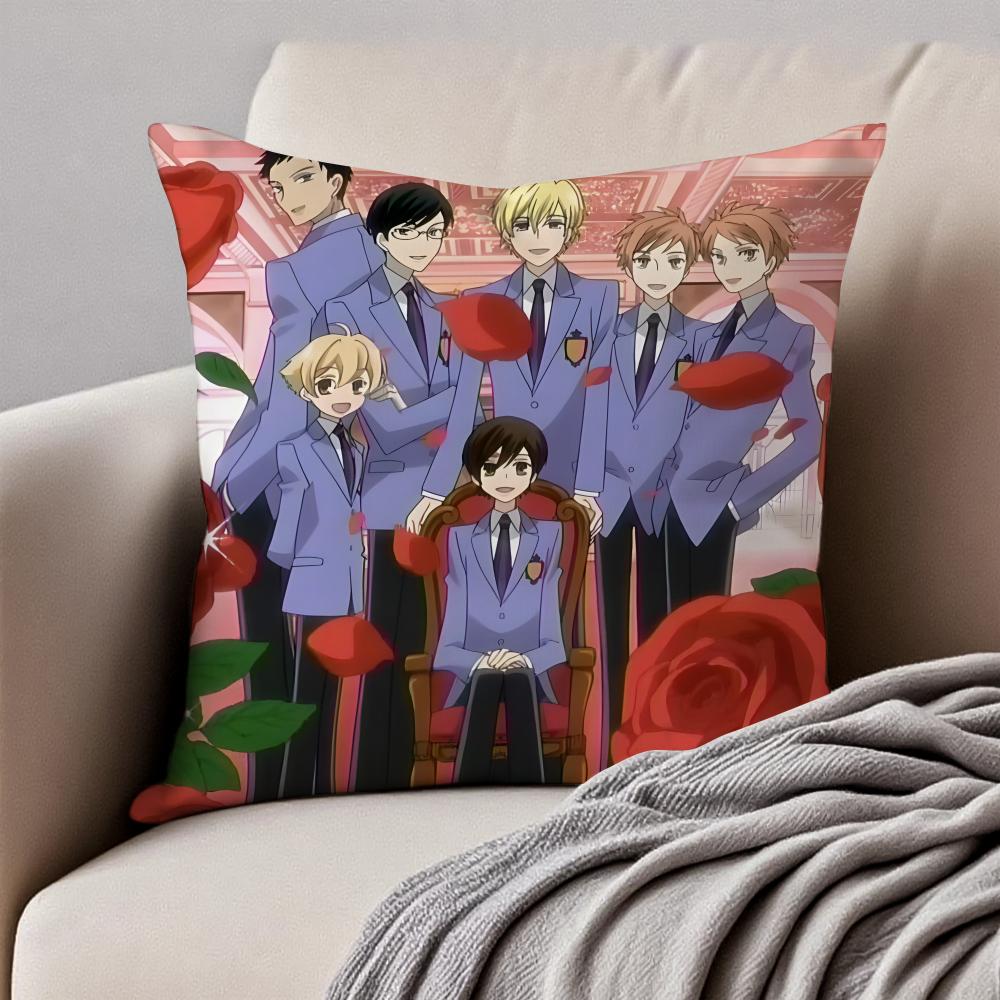 

oOuran High School Pillow Anime Cushion Cover Pillowcase Antidustmite Invisible Zipper Short Plush Sofa Cushion 30X30cm