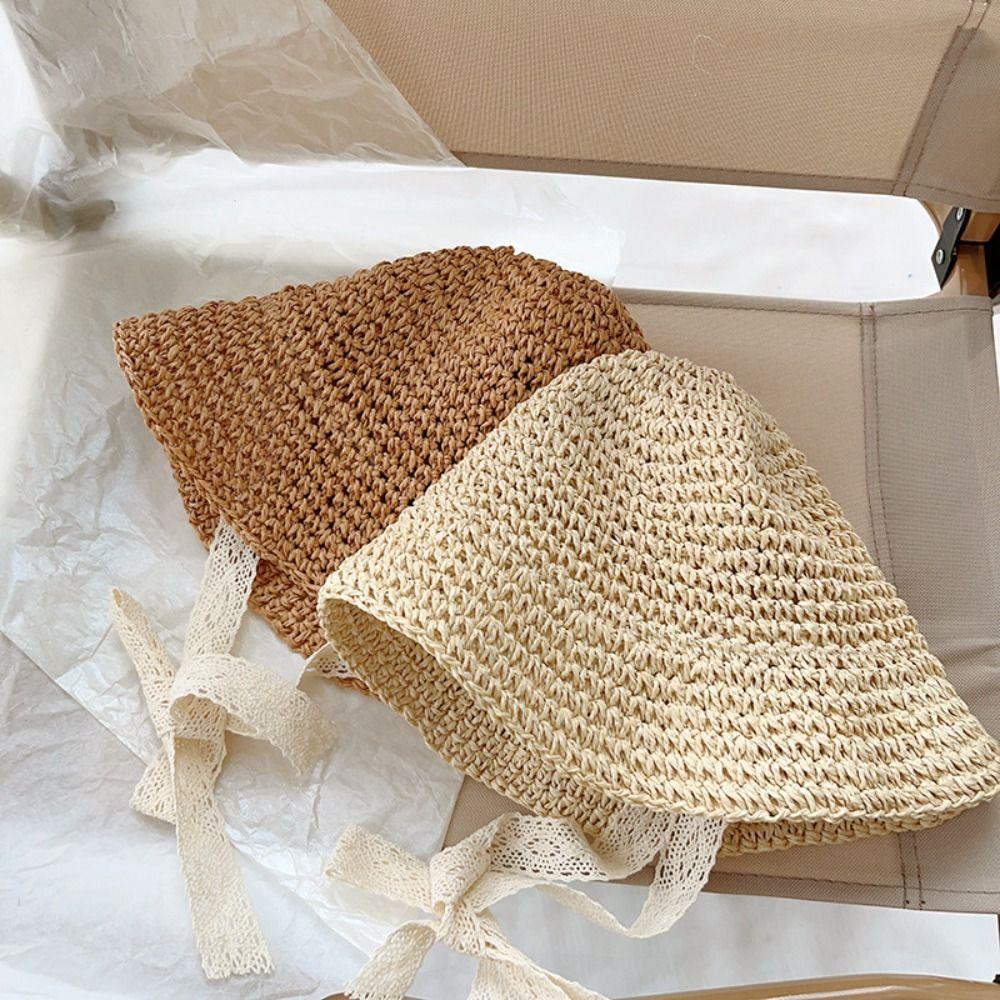 Spring Summer Children Straw Hats Outdoor Baby Sun Hat Trendy Lace Ribbon Straw Hat for Kids