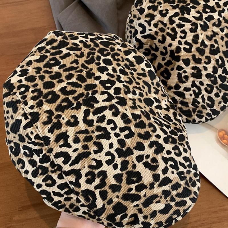 Women S Retro Leopard Print Beret Duckbill Cap Summer Thin Stylish