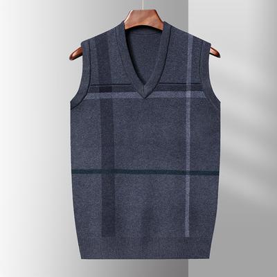 Men's Vest Vest Middle-aged and Elderly Dad Vest V-neck Sleeveless Knitted Sweater Autumn Warm Bottoming Coat
