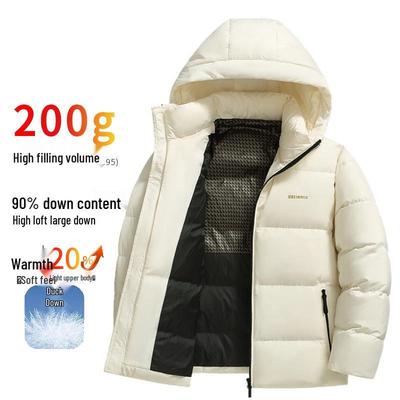 Men's 90% White Duck Down Graphene Winter Jacket - 200g High Fill, Stand Collar, Hooded, Short, Cold-Resistant Outerwear.