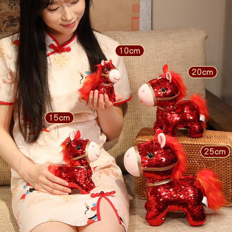 Colorful Shining Horse Mascot Ornament Chinese New Year Home Decoration  Pony Keychain Hanging Pendant Kids New Year Gift