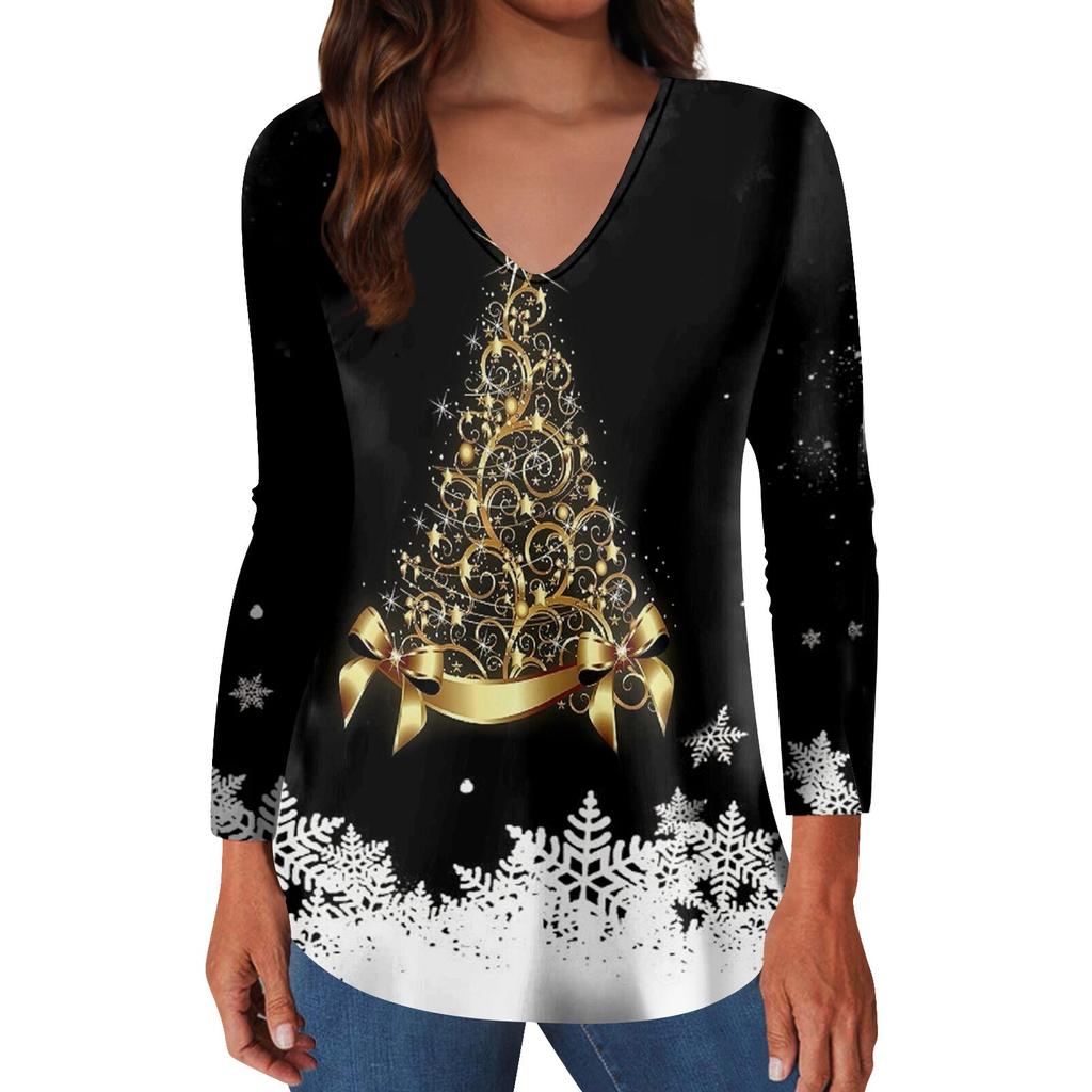 Long Sleeve Shirts For Women Christmas Print Graphic Tees Blouses Casual Plus Size Basic Tops Pullover