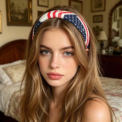 Women Headband USA Flag Independence Day Stars Stripes Pattern Headband Sponge Filling Non-Slip Hair Hoop Holiday Party Hair Accessory