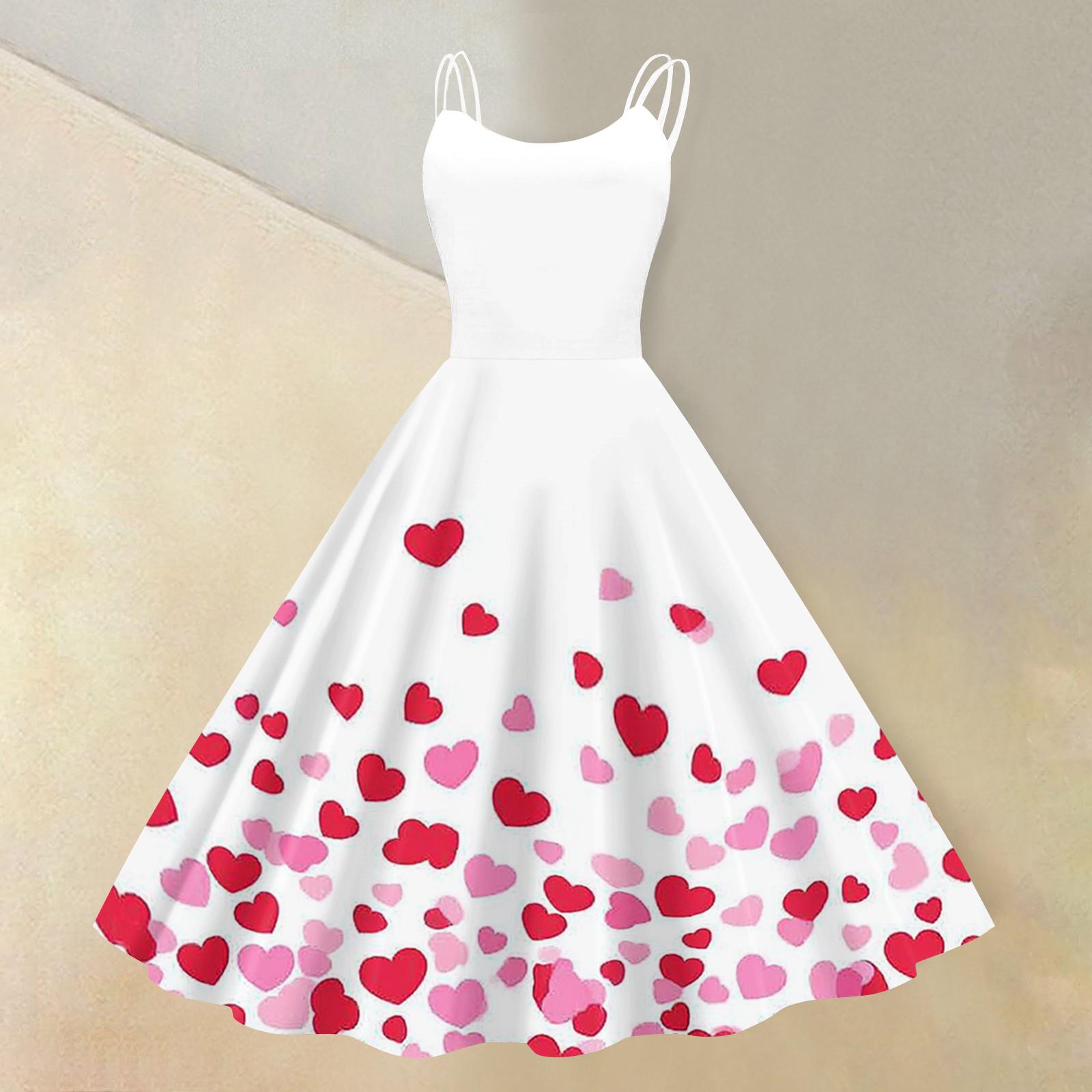 

Women s Valentine s Day Floral Print Sexy Off-Shoulder Punk Retro Dress XL білий