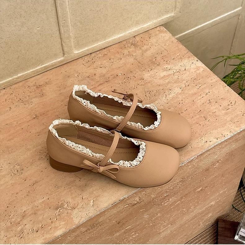 

Маленькие кожаные туфли 2025 новые французские на низком каблуке с юбкой Мэри Джейн с неглубоким вырезом одинарные туфли женские вечерние туфли Лолита ladyshoes 40 абрикосовый