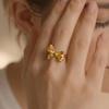 18K Gold Plated Stainless Steel Bow Ring - European American Fashion, Light Luxury, Versatile & Stylish Index Finger Ring