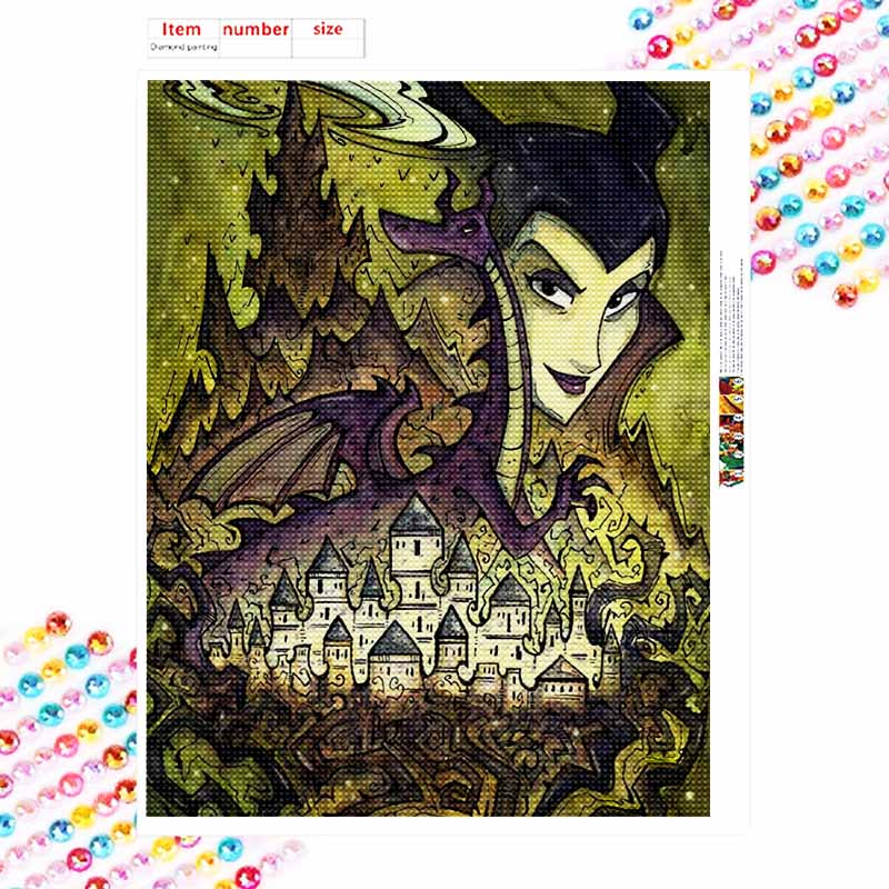 Disney Diamond Painting Full of Diamonds 5D Maleficent Dragon Castle Art Home Decoration Creative Handicrafts