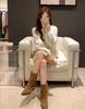 Elegant Winter Knit Sweater & Skirt Set with Lace V-Neck