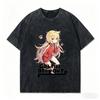 Stylish Washed Black Oversized T-Shirt with Cute Blonde Anime Girl Birthday Graphic Print T-shirt
