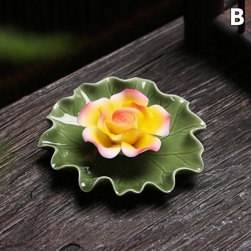 Ceramic Imitation Floral Thread Incense Tray Home Tea Room Aroma Diffuser Lotus Leaf Base Buddha Hall Incense Burner