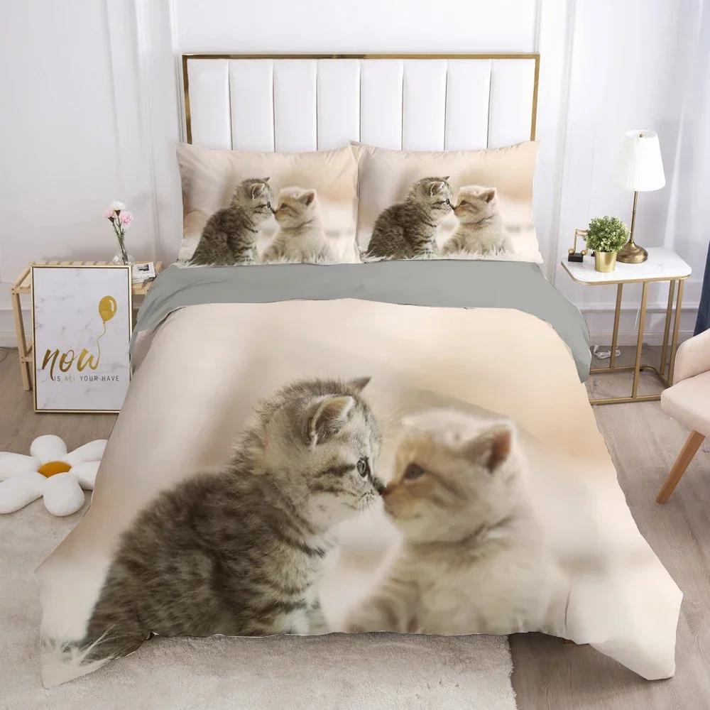 Cat Lovely Animal Kitten 3D Duvet Cover Bedding Set Comforter Linen Pillowcases Home Decor Single Double Twin King Queen