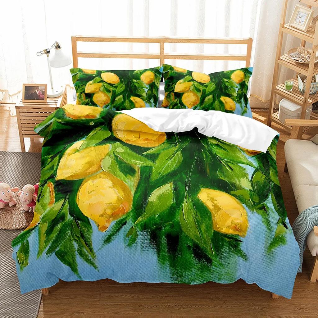 Lemon Duvet Cover Set Fresh Fruit Pattern Comforter Cover Double Single King Size For Kids Teens Adults Bedding Set Quilt Cover