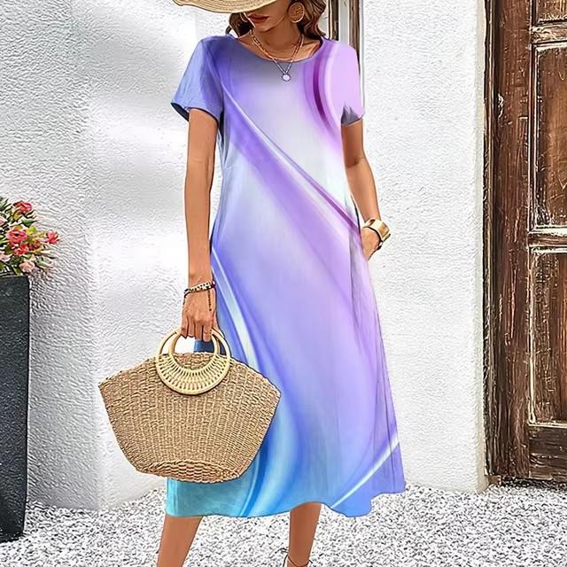 Abiti con Stampa Digitale 3D Donna Estate Manica Corta Scollo O Casual Ampio Vestito