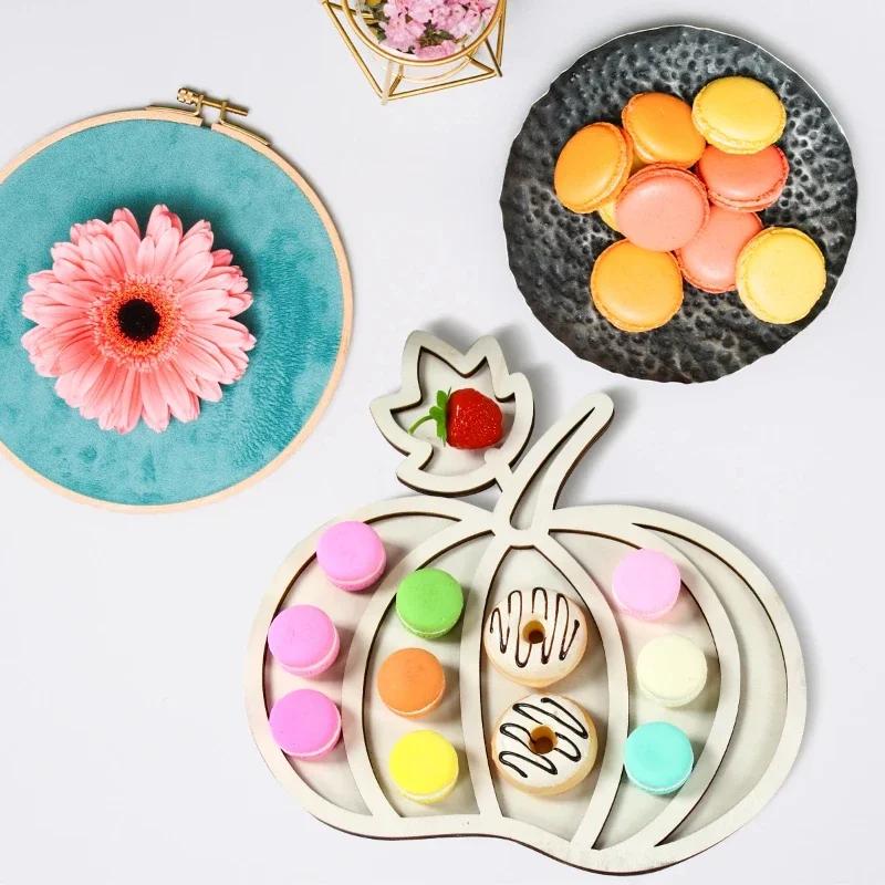 Latests Models Pumpkin Shaped Wooden Dessert Tray Halloween Thanksgiving Home Kids Favors Fruit Serving Happy Party Decoration