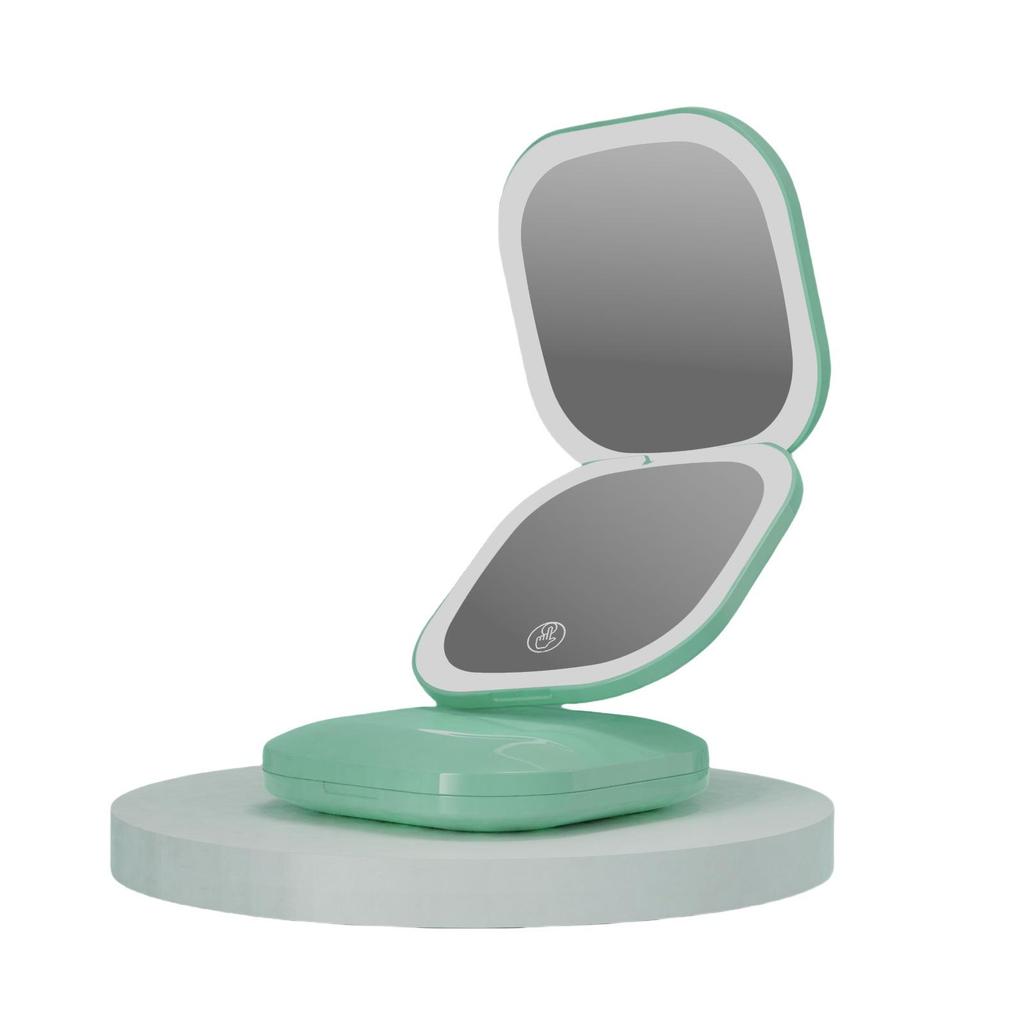 Rechargeable Portable LED Makeup Mirror with Light, Double-Sided, Custom Magnification, Compact Folding Design