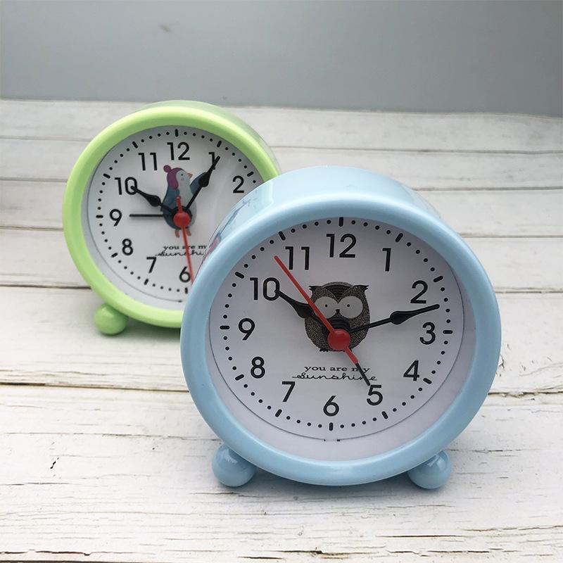 Mini Children's Alarm Clock with Light Bedside Clock Round Cartoon Clock Simple Bedside Clock 119B Green Blue