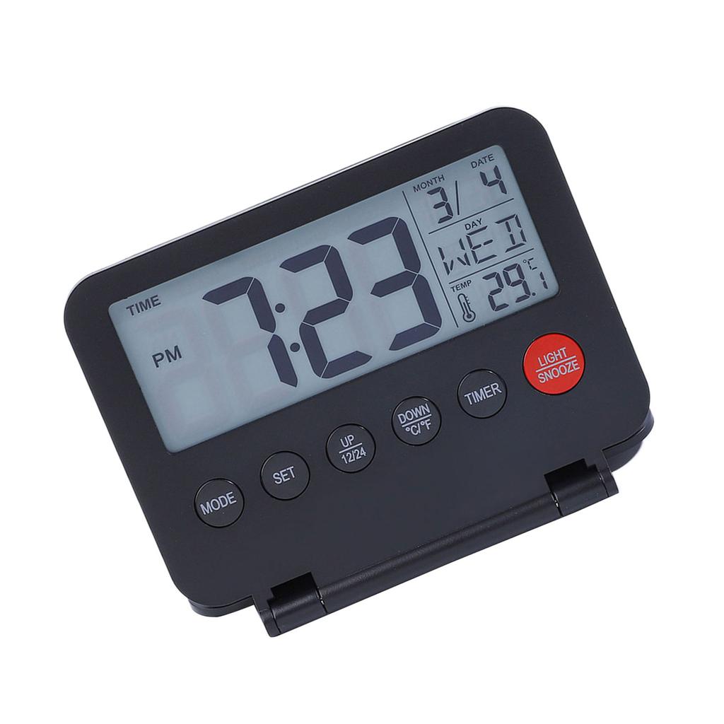 Travel Small Digital Alarm Clock Large LCD Display Front Button with Date Temperature Snooze Backlight Battery Operated