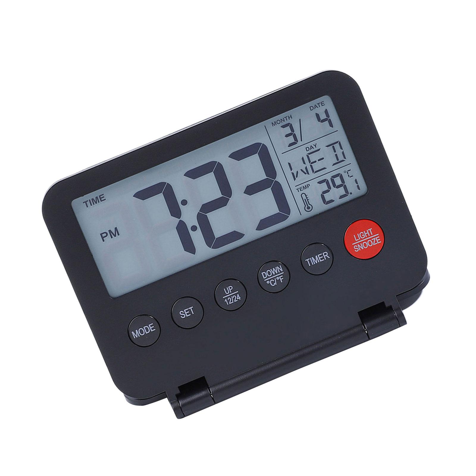 

Electronic Desk Clock with Temperature Display and Date Function Snooze Backlight Battery Operated Travel Foldable Clock чёрный