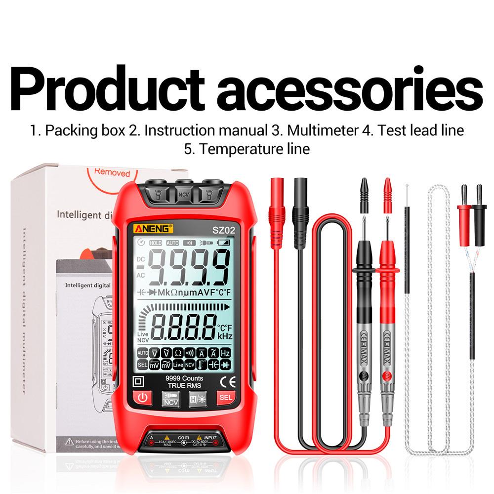 SZ01 SZ02 Auto Range Digital Multimeter 9999 Counts TRMS AC DC Voltmeter Amp NCV Resistance Capacitance Temp Transistor Tester