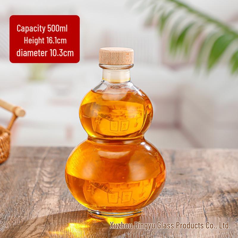 Gourd-Shaped Glass Wine Bottle for Liquor Storage – Sealed, Food-Grade, Empty, High-Grade.