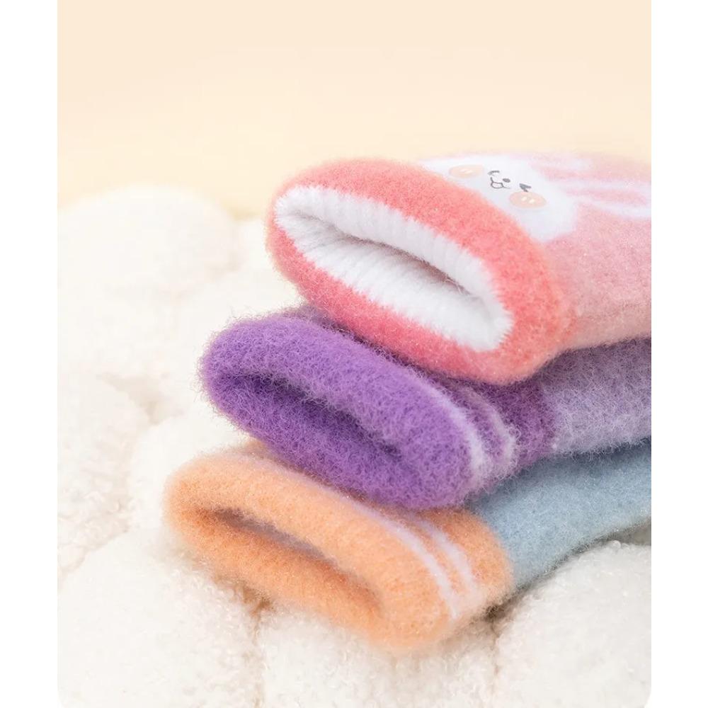 5 Colors Winter Kindergarden Kids Five-Finger Cartoon Knitted Gloves Girls Warm Thickened Plush Gloves Cute Bunny Gloves 3-5Y