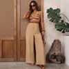 Women's Summer Boho Halter Jumpsuits Sexy V Neck Embroidered Patchwork Casual Vacation Rompers Outfits