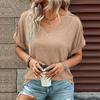 Summer Cotton Tops Women Blouses Casual V-Neck Solid Button Street Hipster Short Sleeve Shirts Clothes