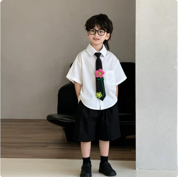 Flower Boy Formal Summer Shirt Set: Cool, Fashionable, and Versatile for Kindergarten Performances