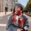 Luxury Autumn Winter Korean Plaid Scarf Women Thickening Warm Tassel Shawl Cashmere Muffler Fashion Designer Scarves