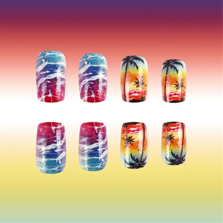Sunset Beach Palms Tree False Nail Fashionable Artificial Nail Acrylic Nail Easy Wear Nail Tips Suitable for Everyday