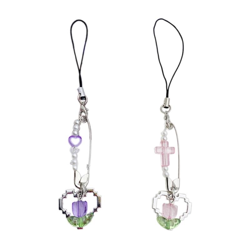 Pin Heart Flower Phone Charm Straps Key Hangings Pendants Bag Decoration