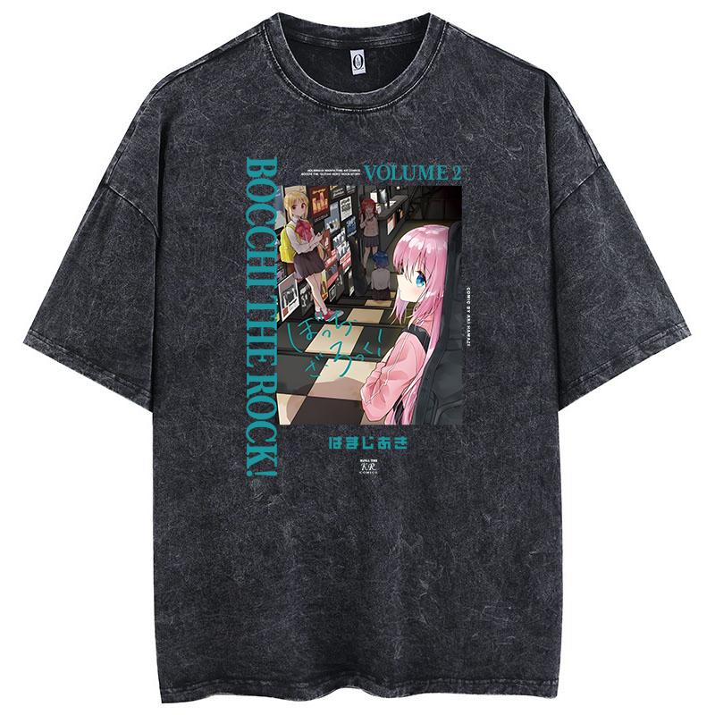 Men Oversized Printed Tshirts Bocchi Club Music Band Anime Bocchi The Rock Cotton Tops Creative Crew Neck Tees Washed TShirt