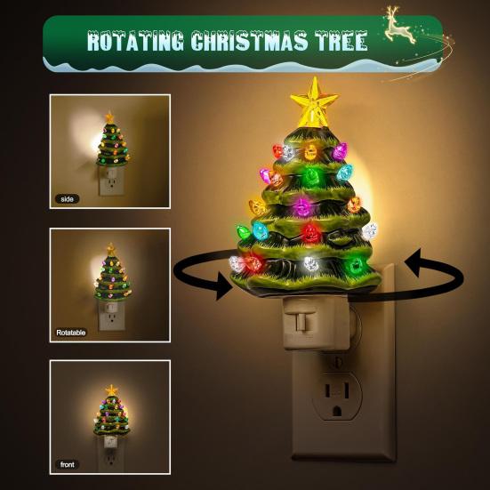 Plug-in Christmas Tree Night Light 360 Degrees Rotatable Star Topper Xmas Tree Wall Outlet LED Lamp Living Room Bedroom Decoration