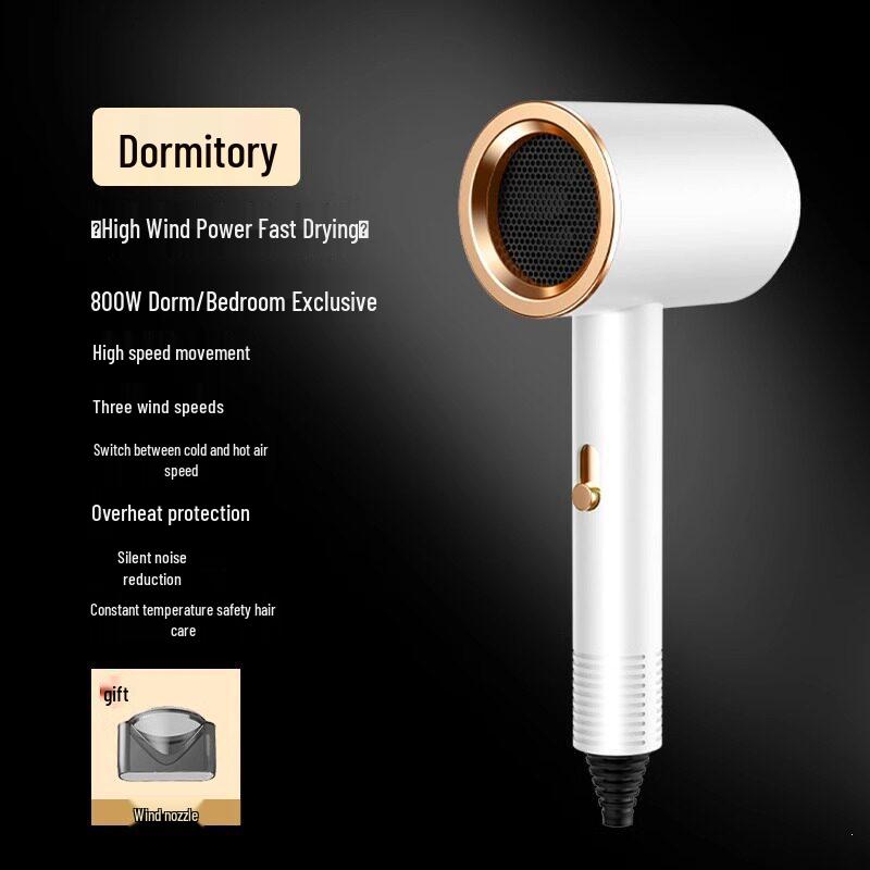 800W Quiet Portable Hair Dryer with Negative Ion Care for Dorm Students