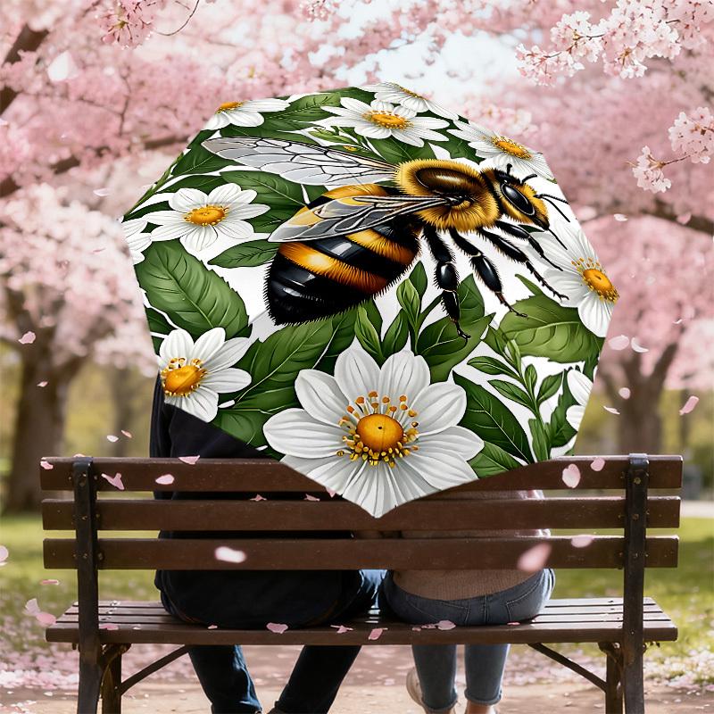 1pz Ombrello api fiori-8 stecche rinforzate, Apertura automatica, Leggero e resistente, Grazioso accessorio moda per esterni-P33