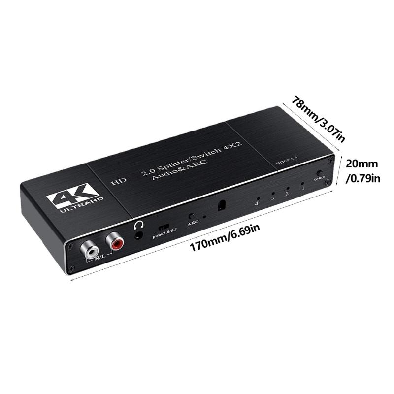 Video Processing HDTV2.0 Box with 4 Inputs 2 Outputs Switcher For 3840x2160P Visual And Various Format Sound Extraction
