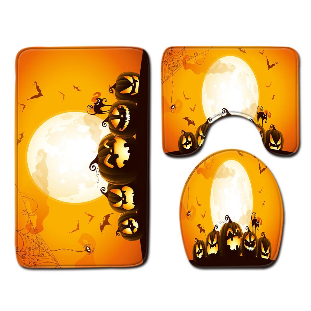 Halloween Bathroom Four-Piece Combination Set Bedroom Non-Slip Carpet Floor Mat Door Mat