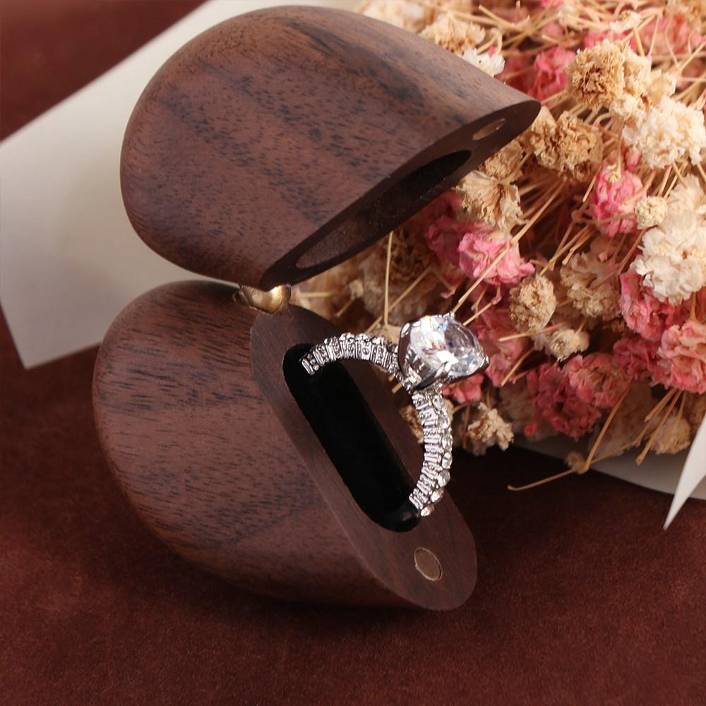 Walnut Wood Proposal Ring Case Heart Shaped Jewelry Organizer Box Gifts Wooden Ring Box  Birthday