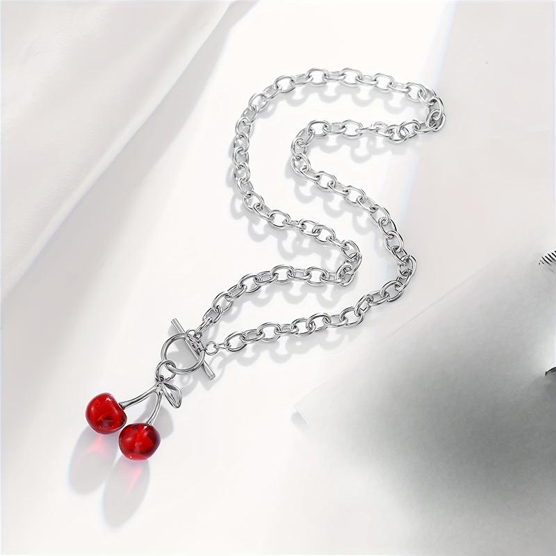 Red Cherry Charm Pendant Choker Y2K Fruit Necklace Bracelets Earrings Chains For Women Summer For Dancing Party Jewelry