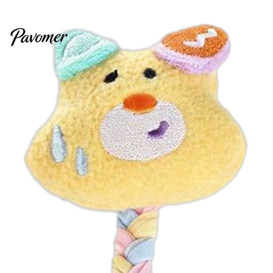 Soft Fabric Doll with Rubber Ring Squeaky Dog Chew Toy, Stuffed Puppy, Macaron Color Pet Play Toys Interactive Fetch Tug Toy for Aggressive