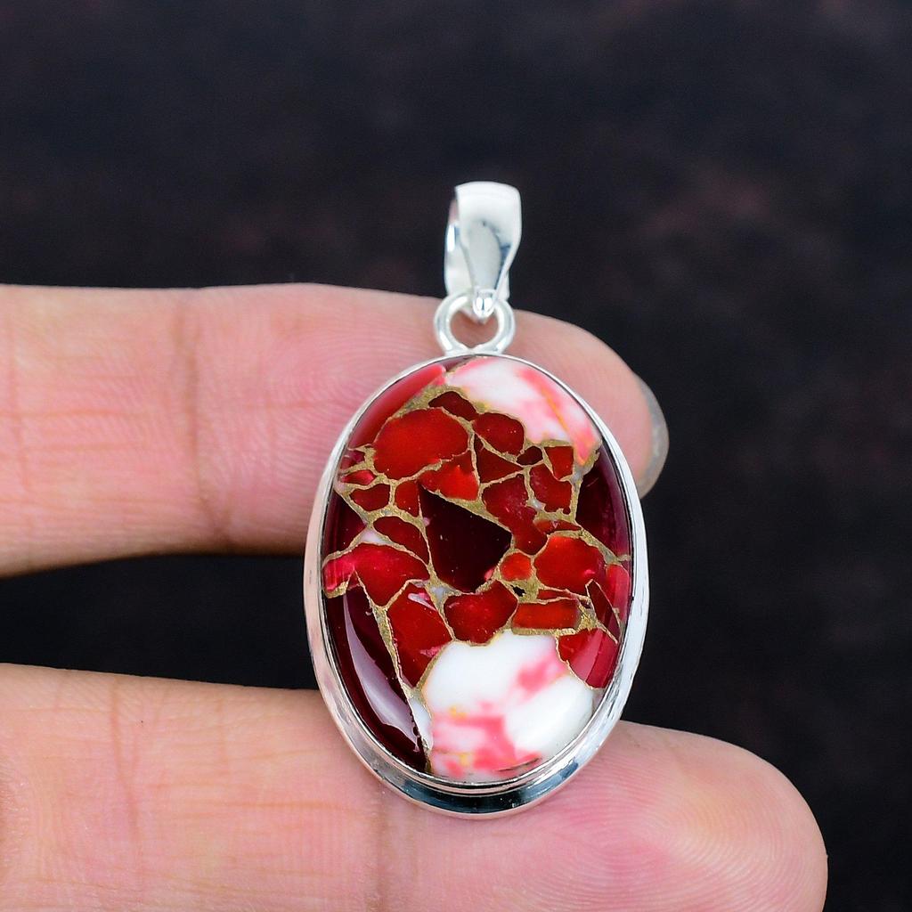 Kingman Red Mohave Copper Turquoise Pendant Decent Jewelry Gemstone Pendant 925 Sterling Silver Pendant Handmade Silver Jewelry Gift for Him