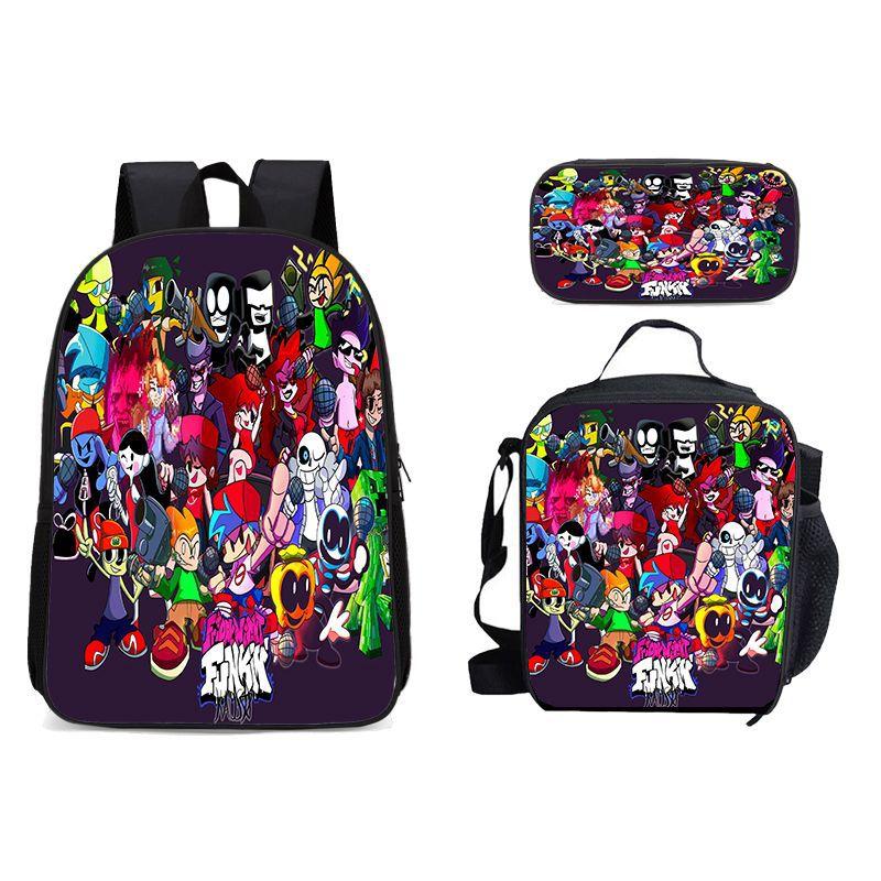 New Friday Night Funkin Backpack Three Piece Set Black Friday Korean Version Student Backpack Ice Pack Pencil Case Dropshipping