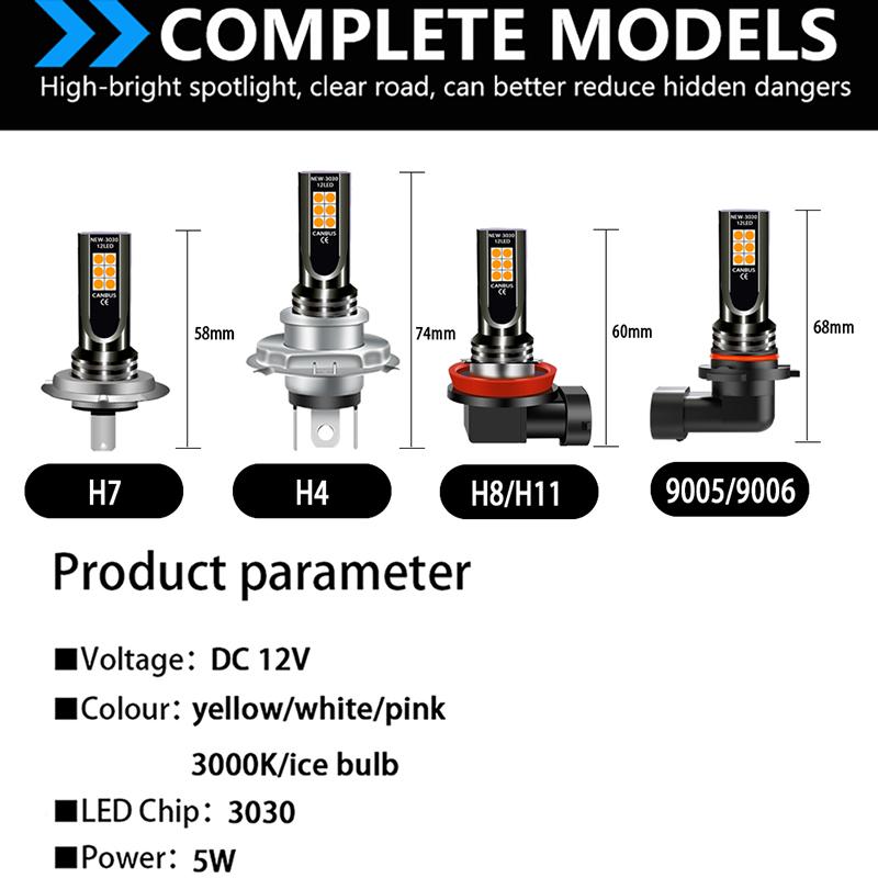 Car H7 H8 H10 H11 Yellow Led White Fog Headlight Lights HB4 9006 HB3 9005 Lamps PSX24W H16 P13W Bulbs PSX26W H4 Lemon Green