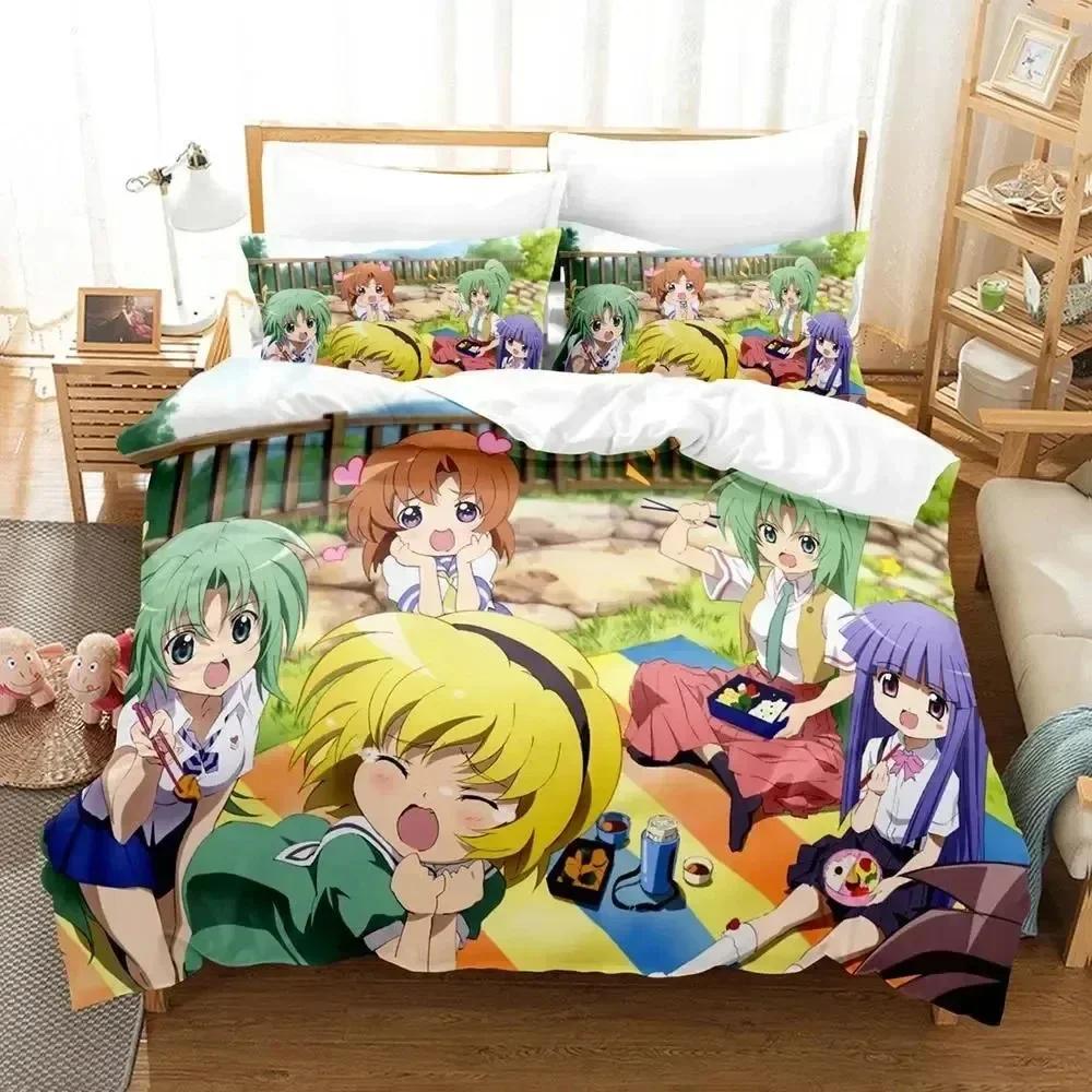 Anime When They Cry - Higurashi Bedding Set Duvet Cover Bed Set Quilt Cover Pillowcase Comforter king Queen Size Boys Adult
