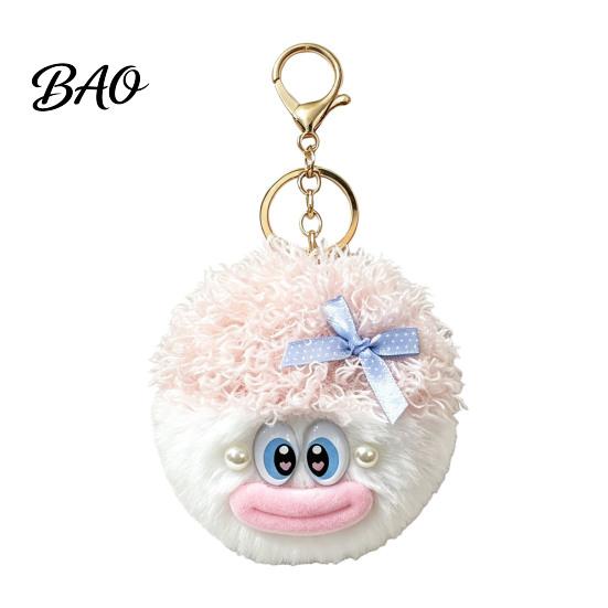 Plush Bag Ornament Cartoon Curly Hair Head Keychain, Keychain with Metal Clasp, Key Accessory Backpacks Handbags Keys Decorative Pendant for Men Women